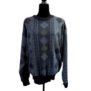 Vintage Geometric Sweater with Leather Details
